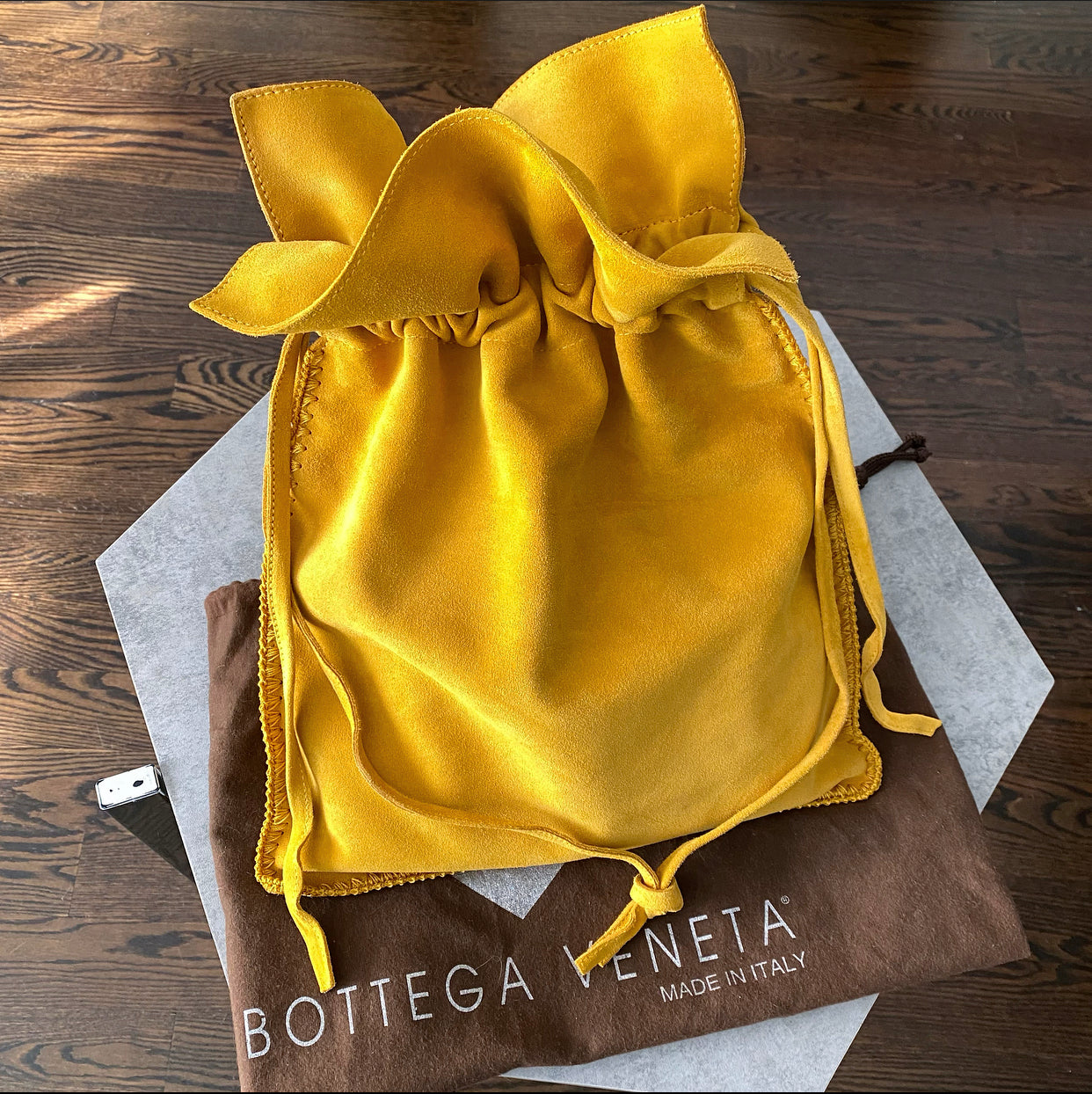 Bottega Veneta Vintage 1980's Yellow Suede Drawstring Bag