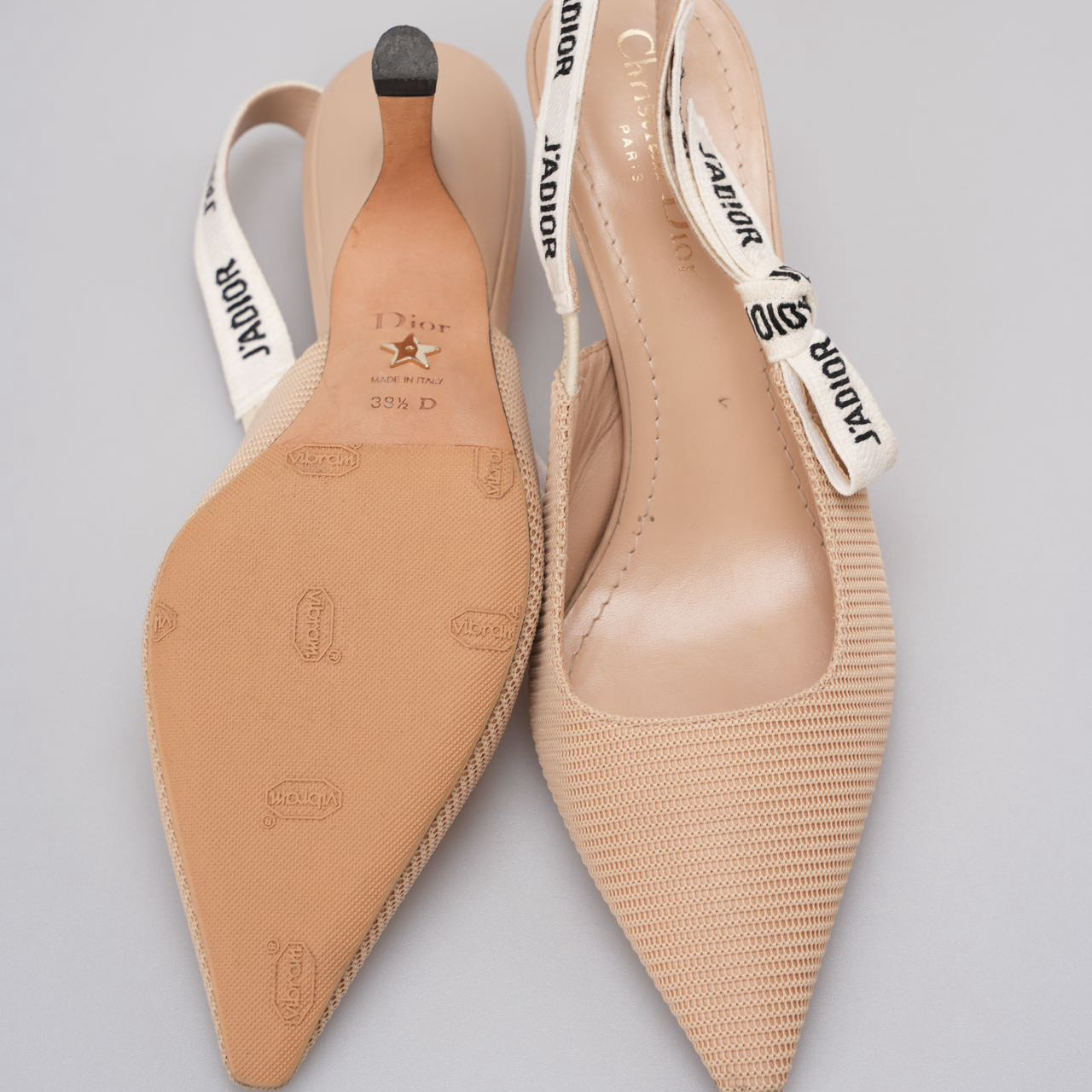 Christian Dior Beige Fabric J'adior Slingback Pumps Size 38.5