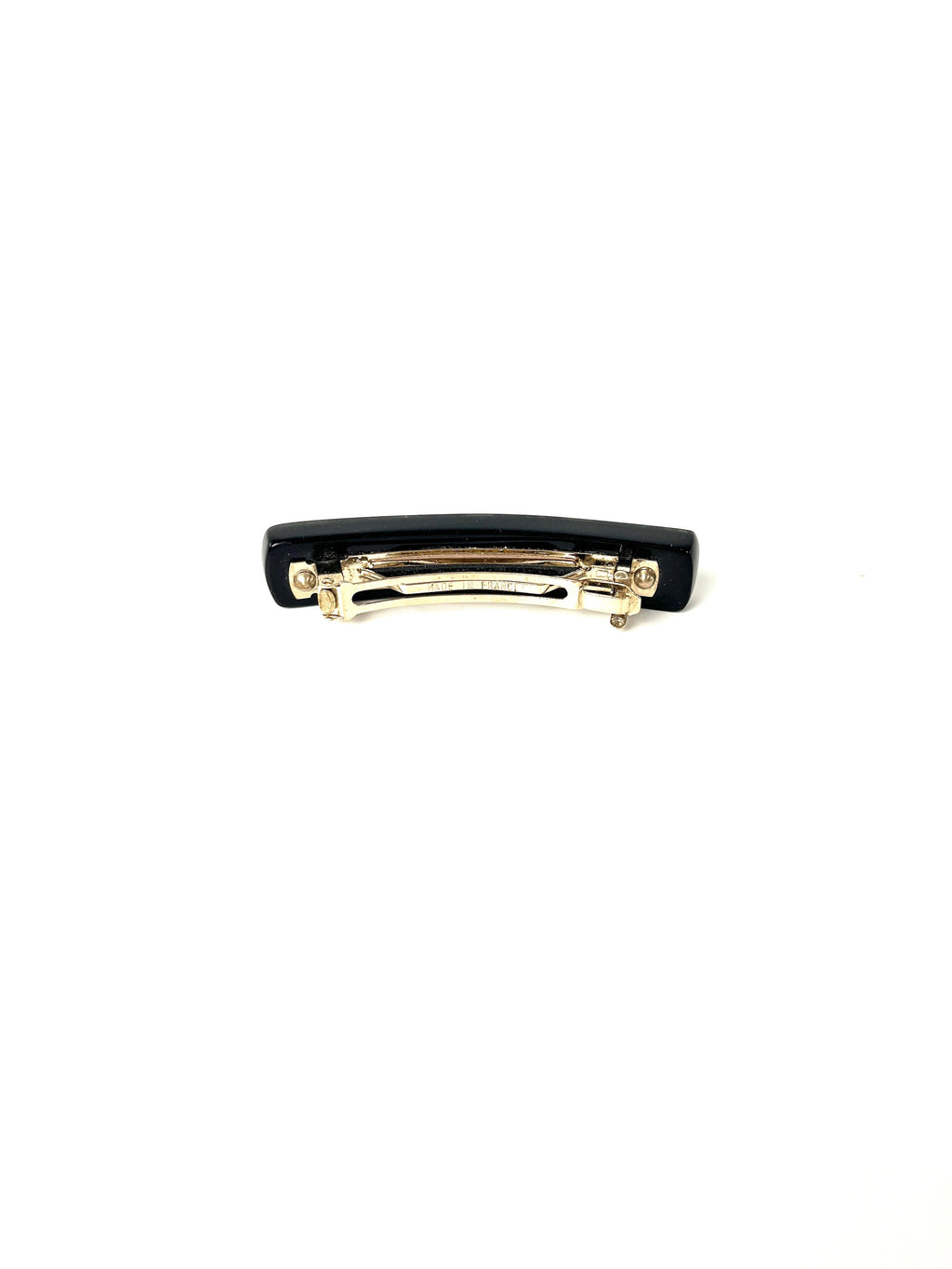 CHANEL Black Multi Logo Glitter Embellished Print Hair Clip