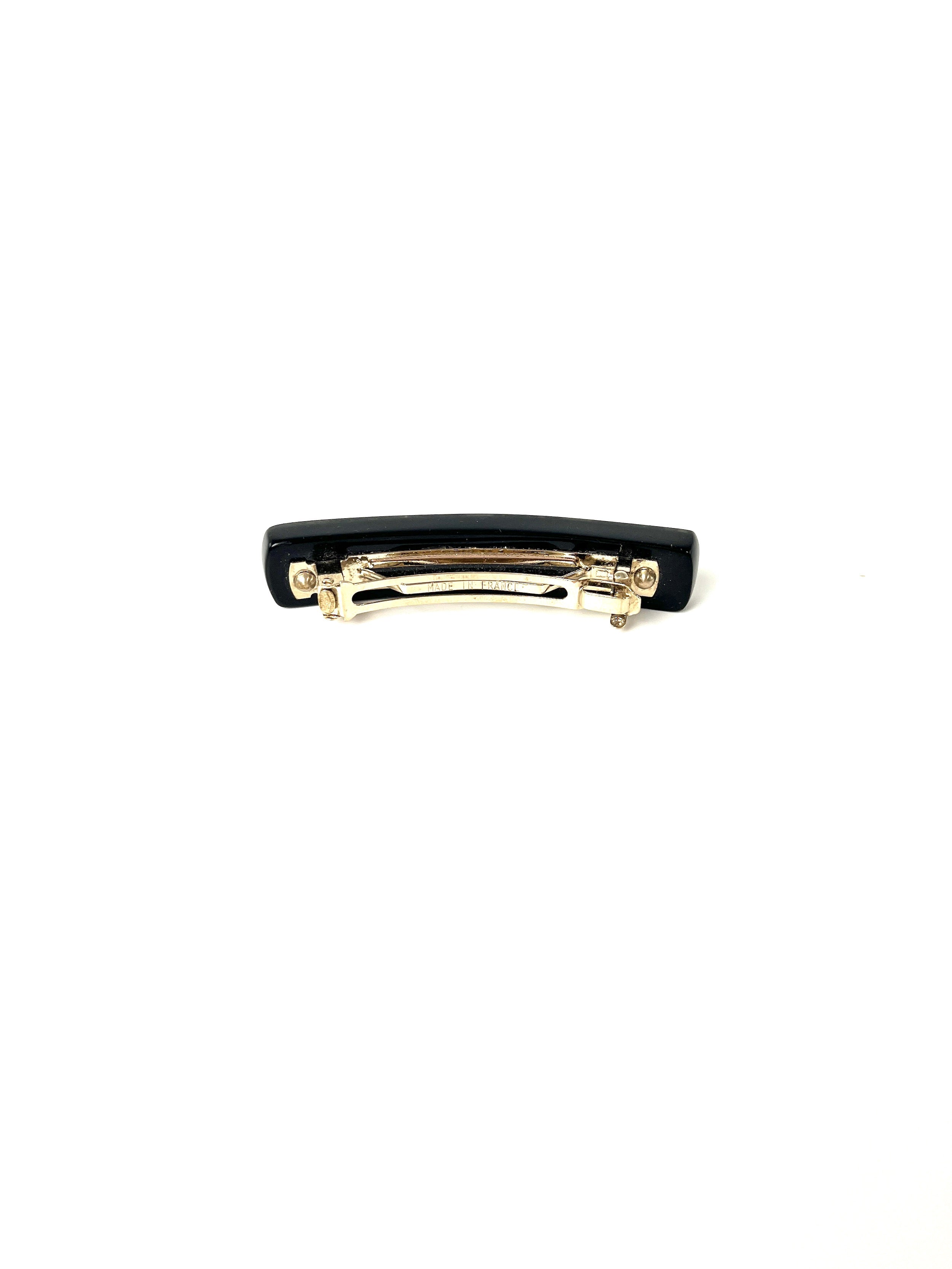 CHANEL Black Multi Logo Glitter Embellished Print Hair Clip