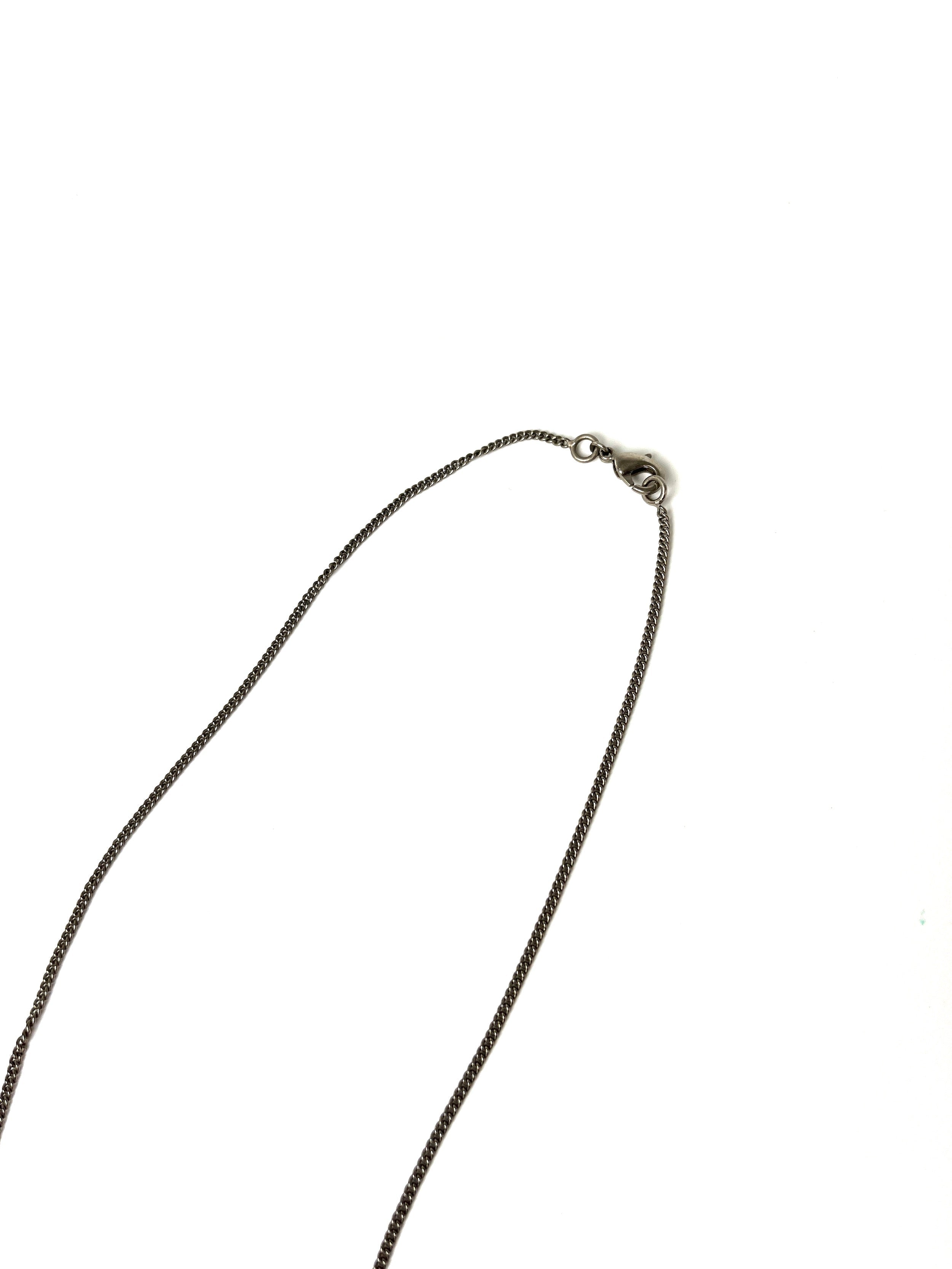 CHANEL Crystal Silver Tone CC Logo Peace Heart Charm Short Necklace