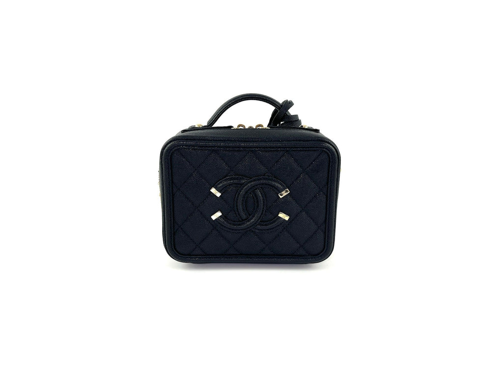 CHANEL Filigree Small Black Caviar Cosmetic Crossbody Vanity Case Bag