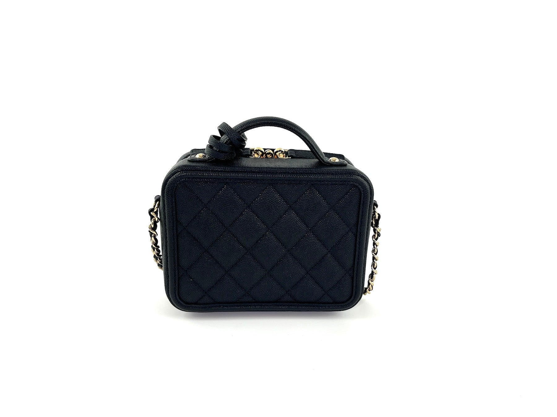 CHANEL Filigree Small Black Caviar Cosmetic Crossbody Vanity Case Bag