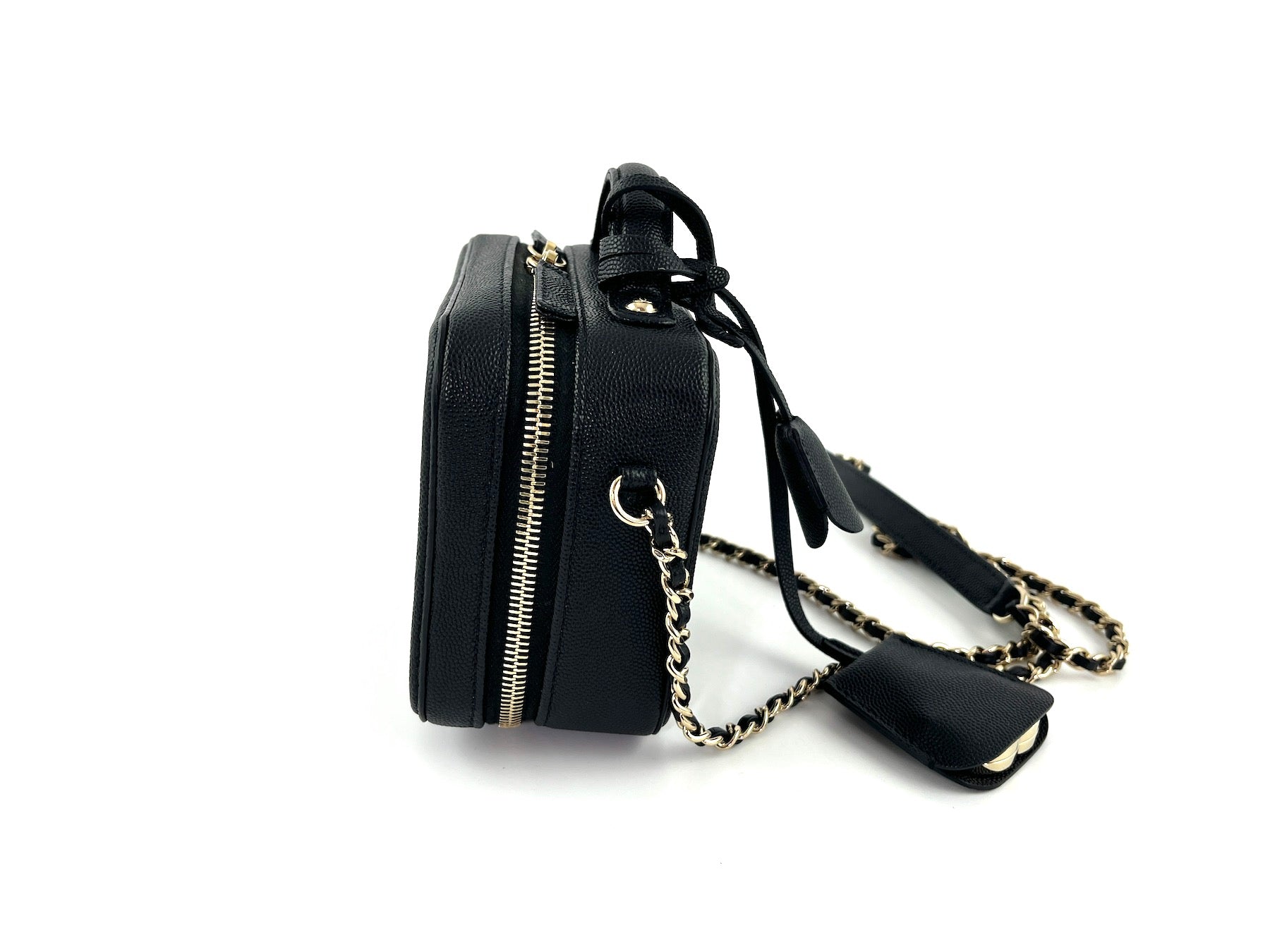 CHANEL Filigree Small Black Caviar Cosmetic Crossbody Vanity Case Bag