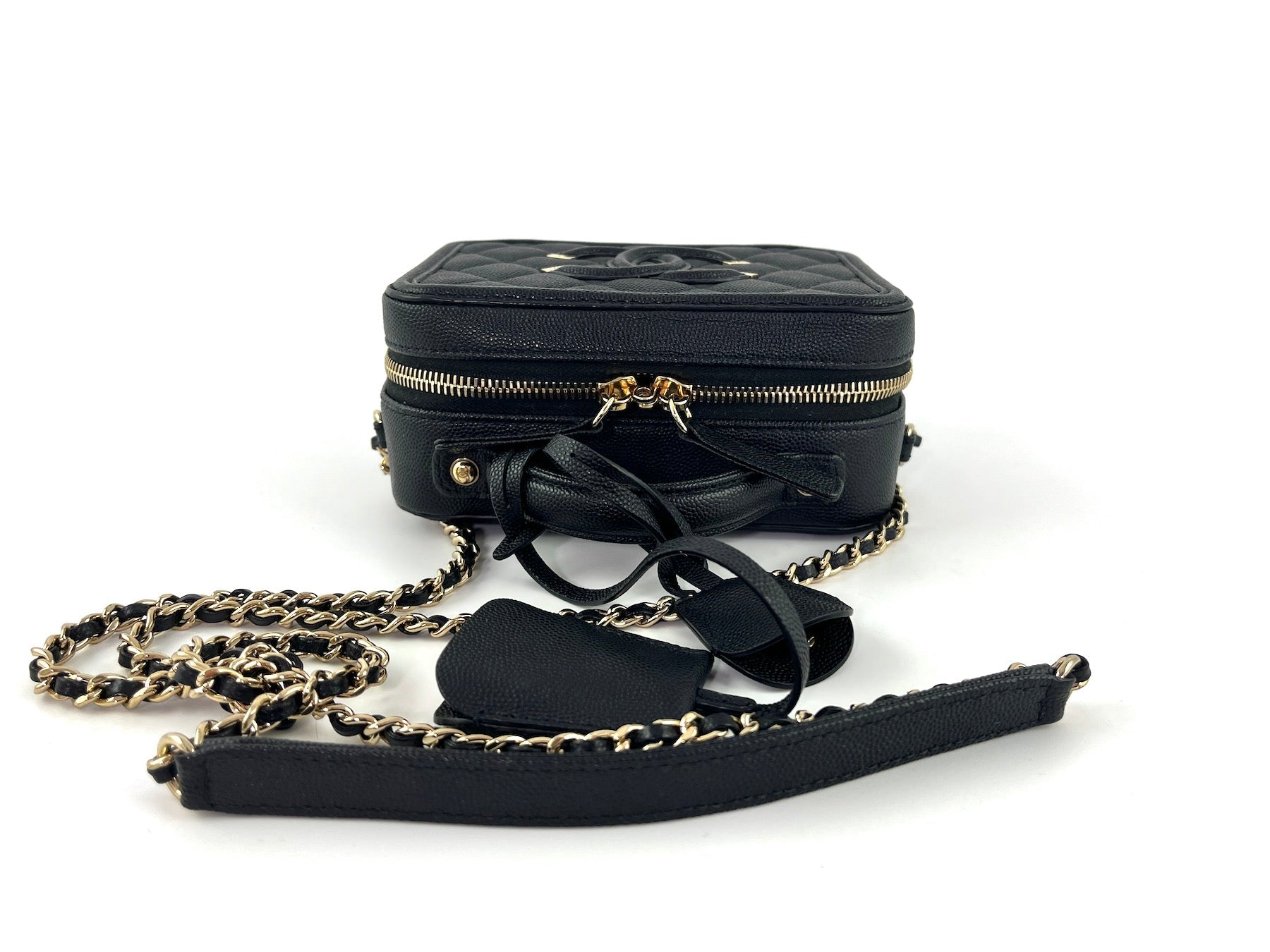 CHANEL Filigree Small Black Caviar Cosmetic Crossbody Vanity Case Bag
