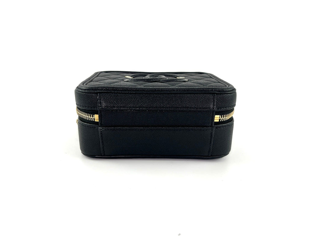 CHANEL Filigree Small Black Caviar Cosmetic Crossbody Vanity Case Bag