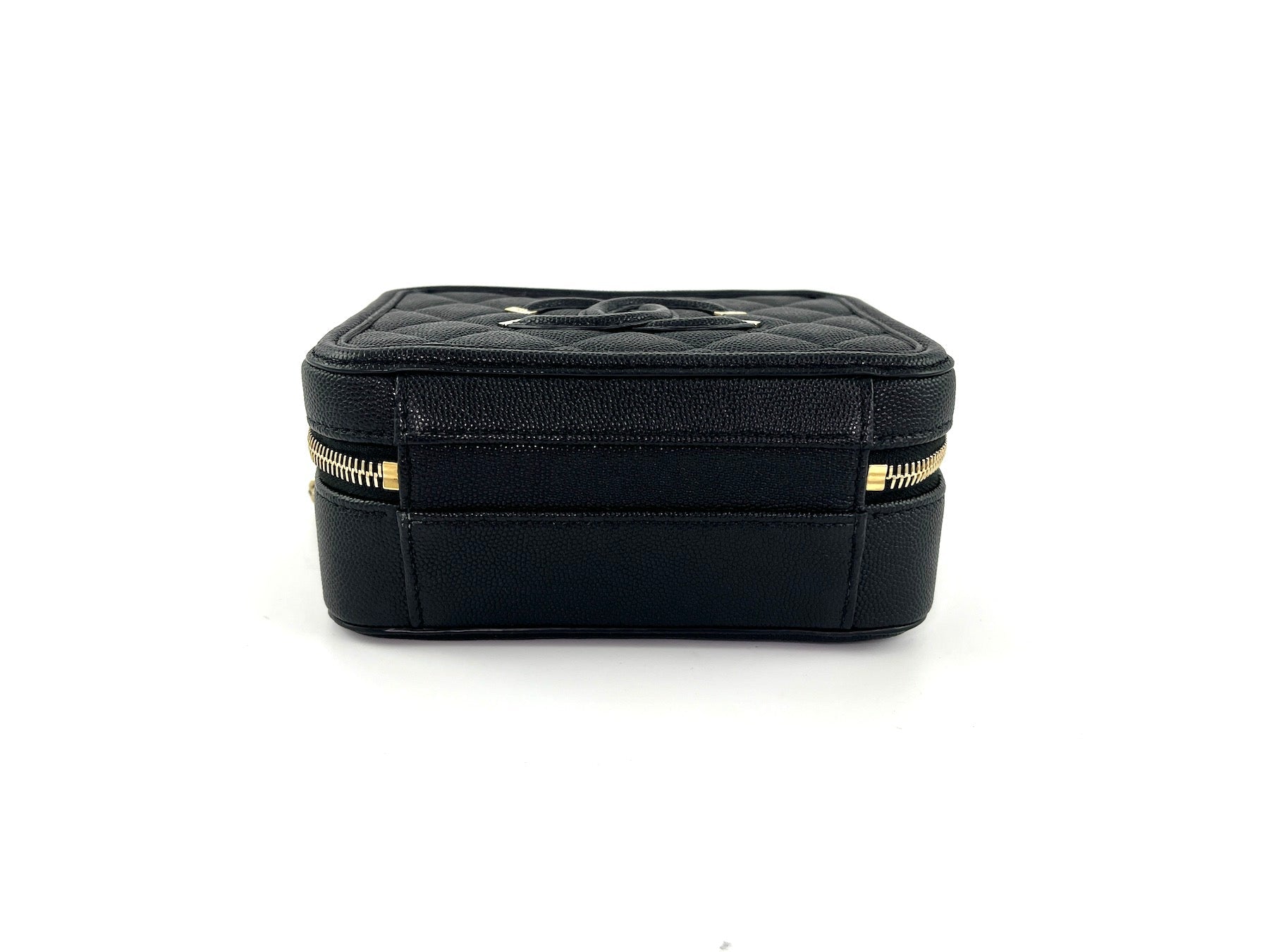 CHANEL Filigree Small Black Caviar Cosmetic Crossbody Vanity Case Bag