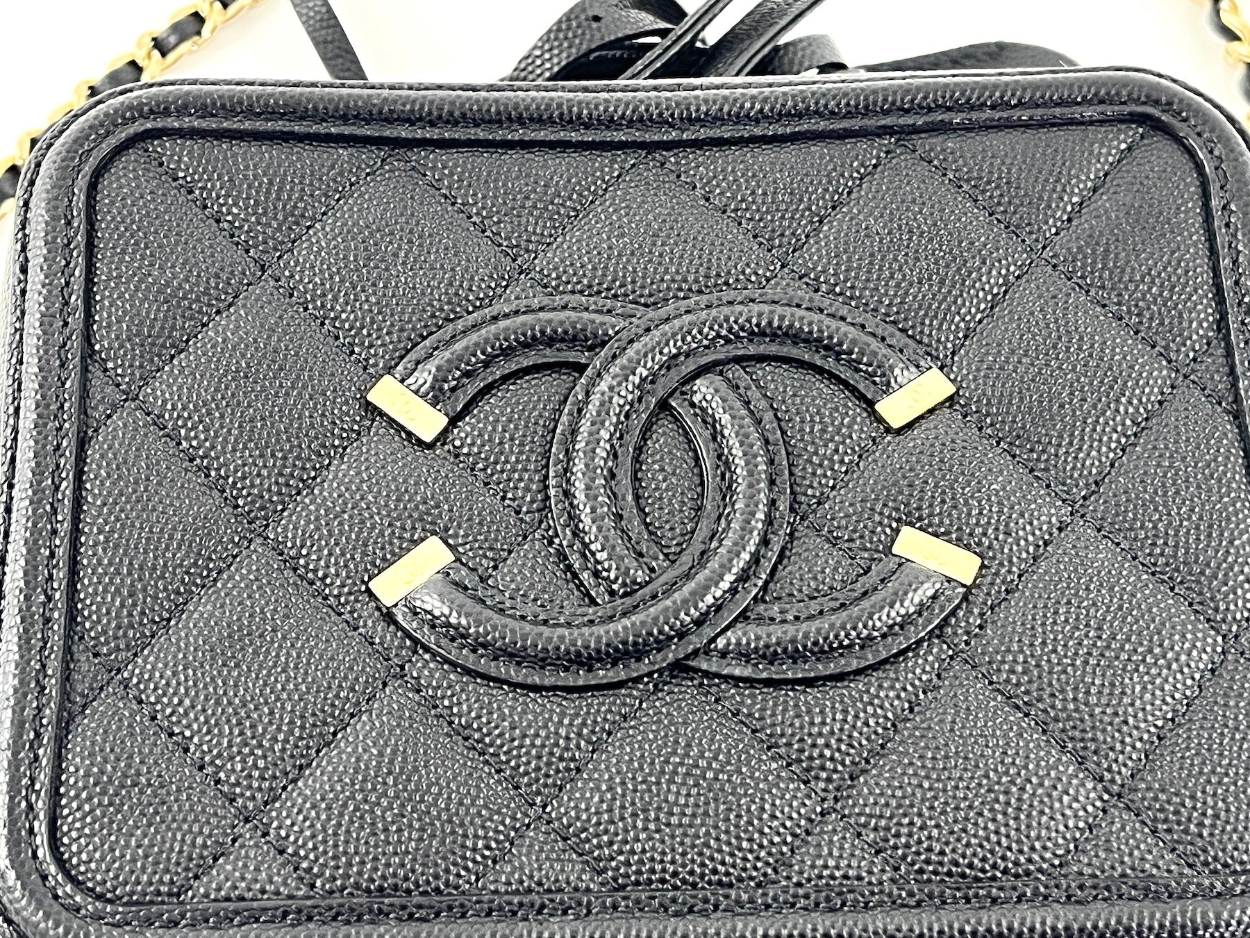CHANEL Filigree Small Black Caviar Cosmetic Crossbody Vanity Case Bag