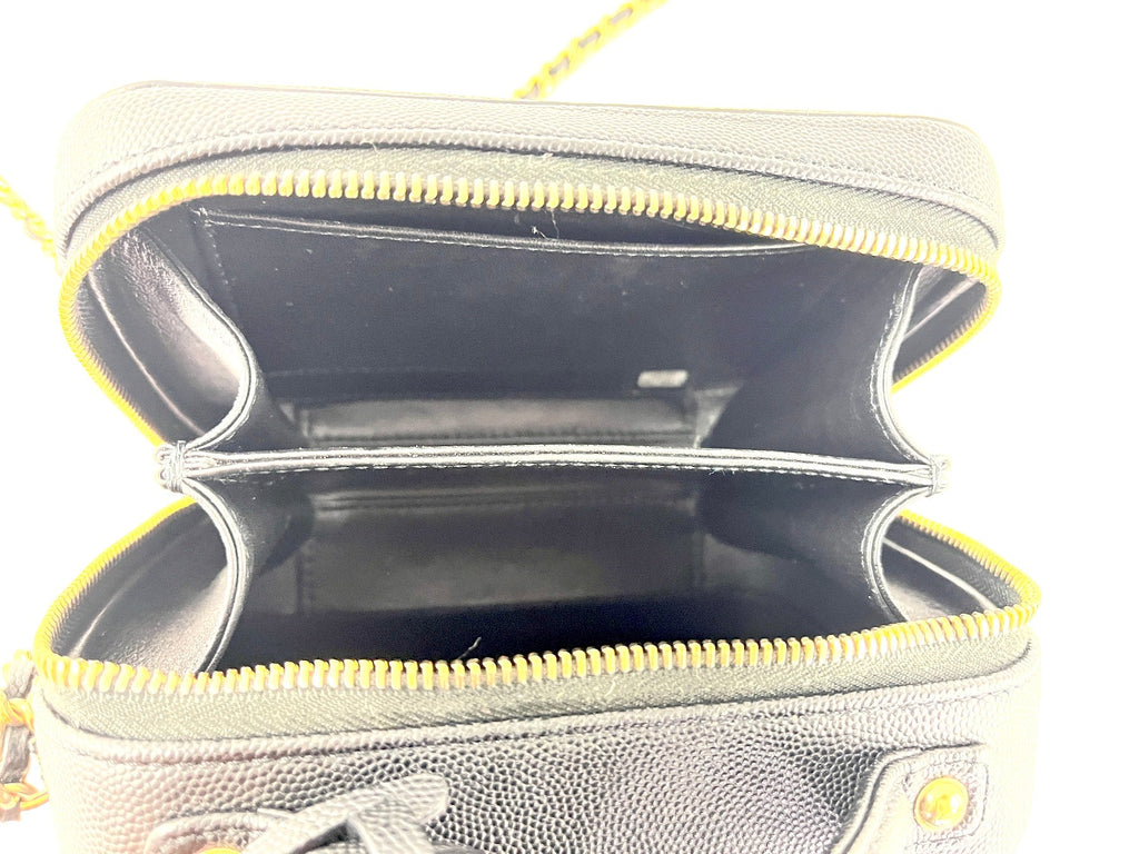 CHANEL Filigree Small Black Caviar Cosmetic Crossbody Vanity Case Bag