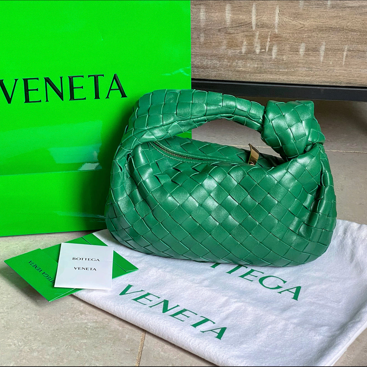 Bottega Veneta Mini Green Jodie Intrecciato Leather Hobo Bag