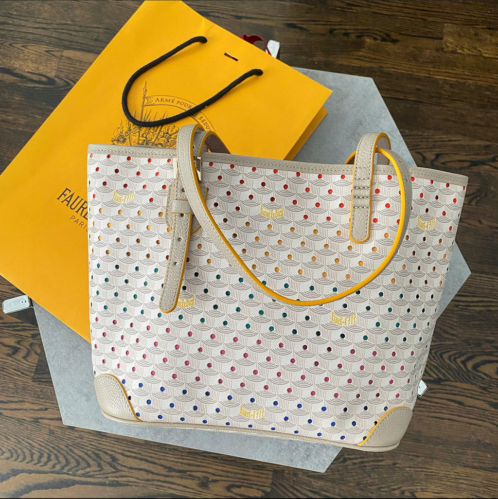 Faure le Page Paris Small White and Multi Coated Canvas Logo Tote