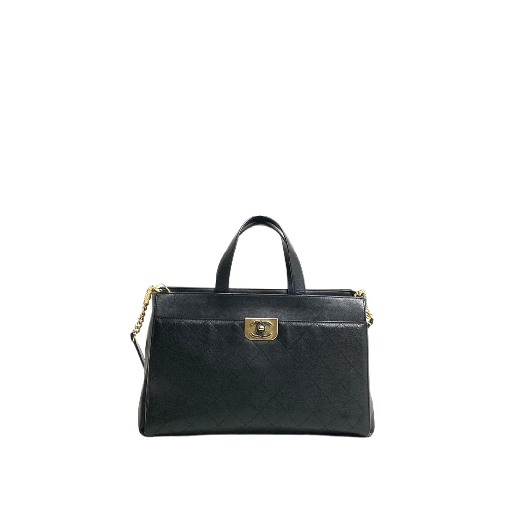 Chanel Black Quilted Caviar Leather Straight Line Tote Bag