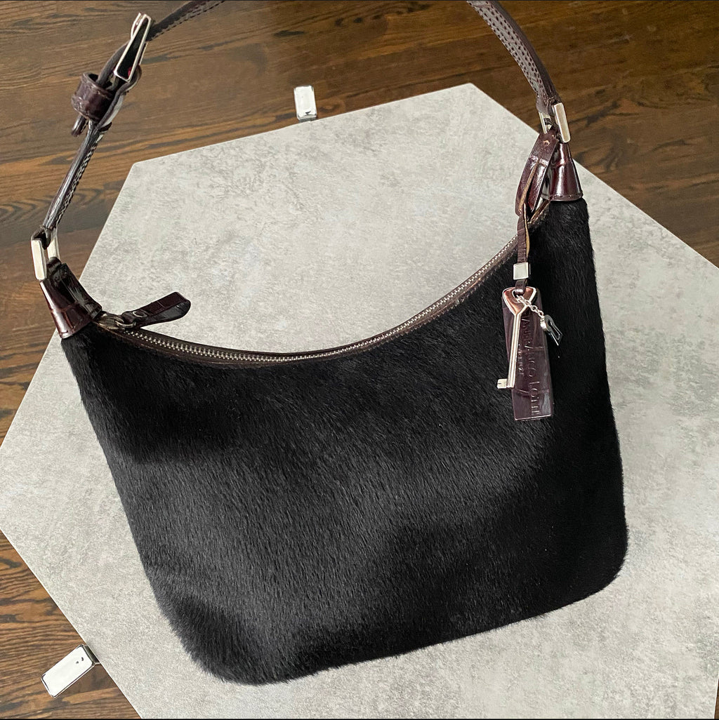 Gianfranco Lotti Embossed Leather and Calf Hair Pochette Bag