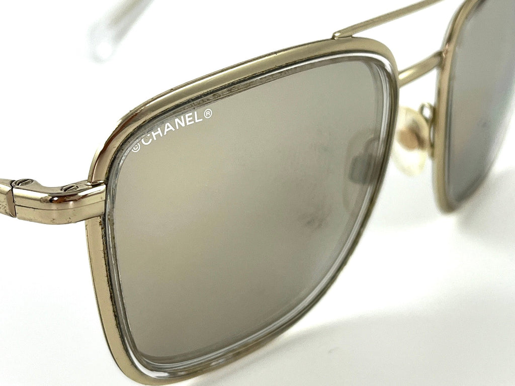 CHANEL Aviator Mirrored 4241 Gold CC Sunglasses