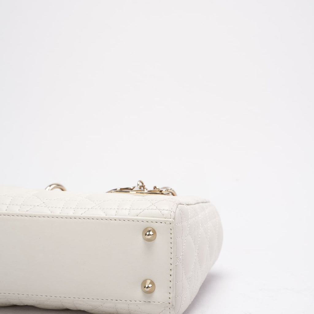 Christian Dior White Small Lady Dior in Cannage Lambskin 2020