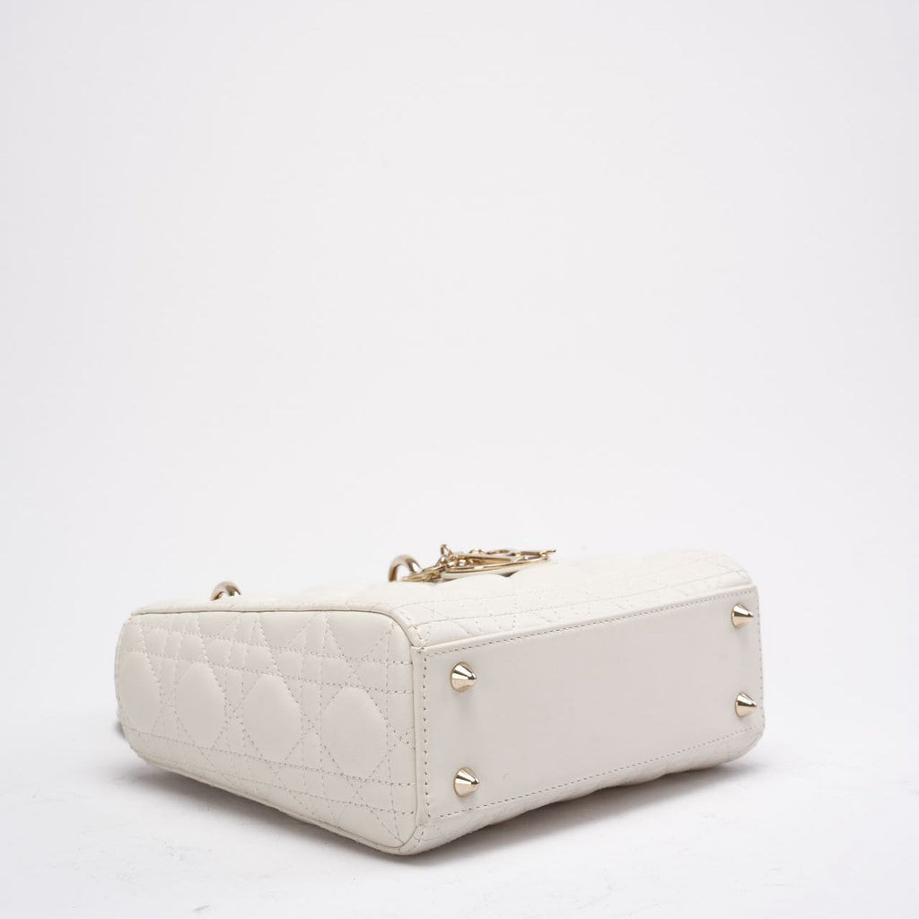 Christian Dior White Small Lady Dior in Cannage Lambskin 2020