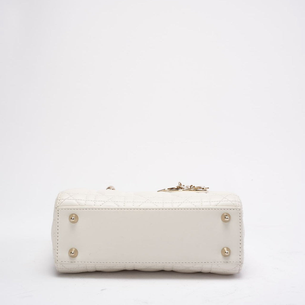 Christian Dior White Small Lady Dior in Cannage Lambskin 2020