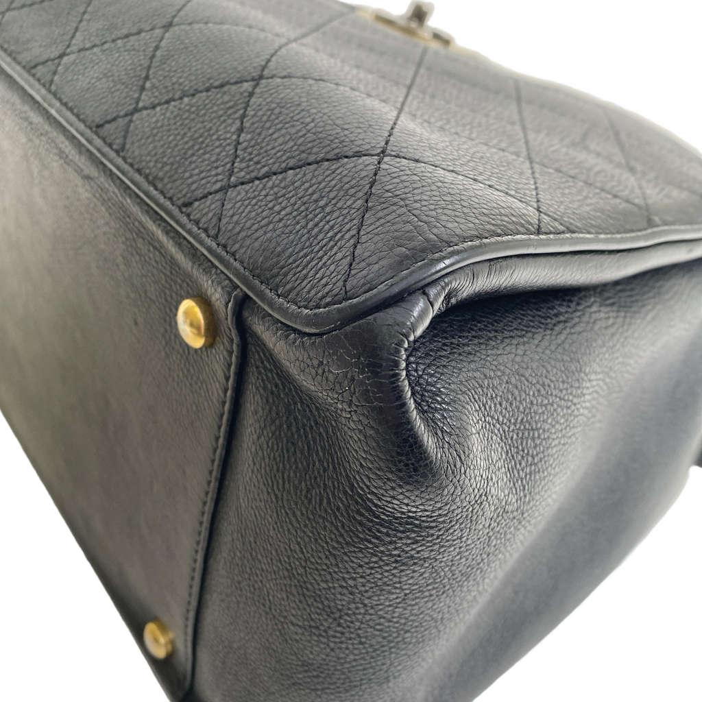 Chanel Black Quilted Caviar Leather Straight Line Tote Bag
