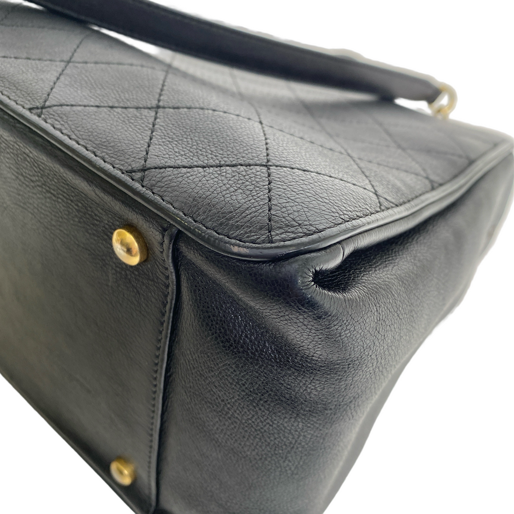 Chanel Black Quilted Caviar Leather Straight Line Tote Bag