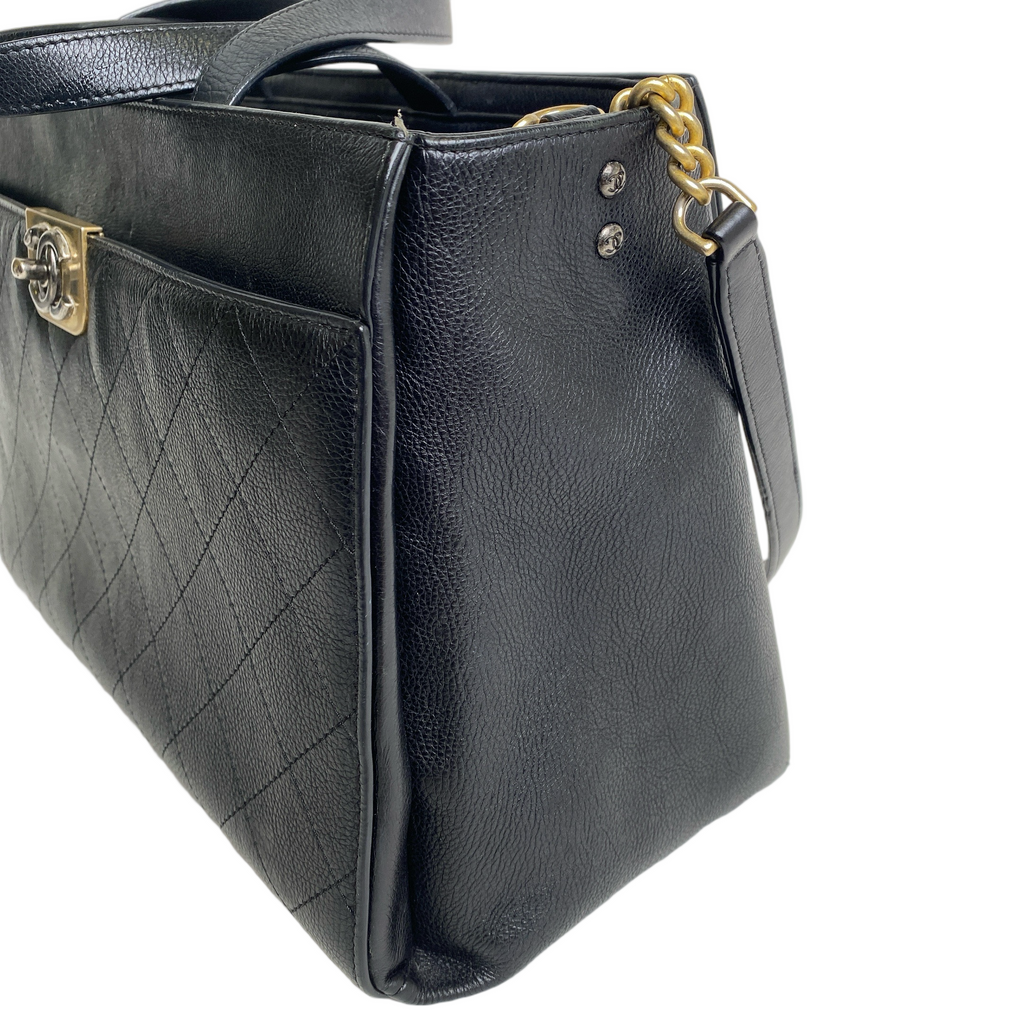 Chanel Black Quilted Caviar Leather Straight Line Tote Bag