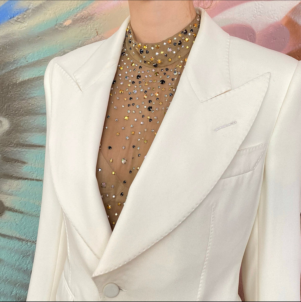 Pauline Trigere Vintage Couture Crystal Silk Bib Dickie