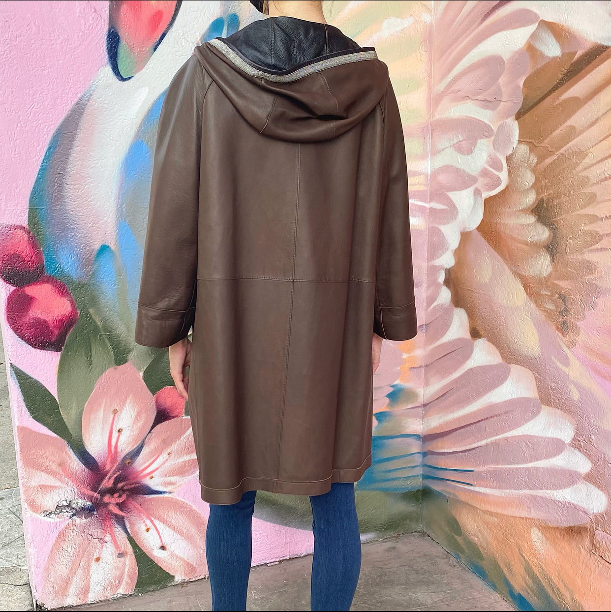 Brunello Cucinelli Black and Brown Reversible Leather Zip Coat - IT46 / USA L