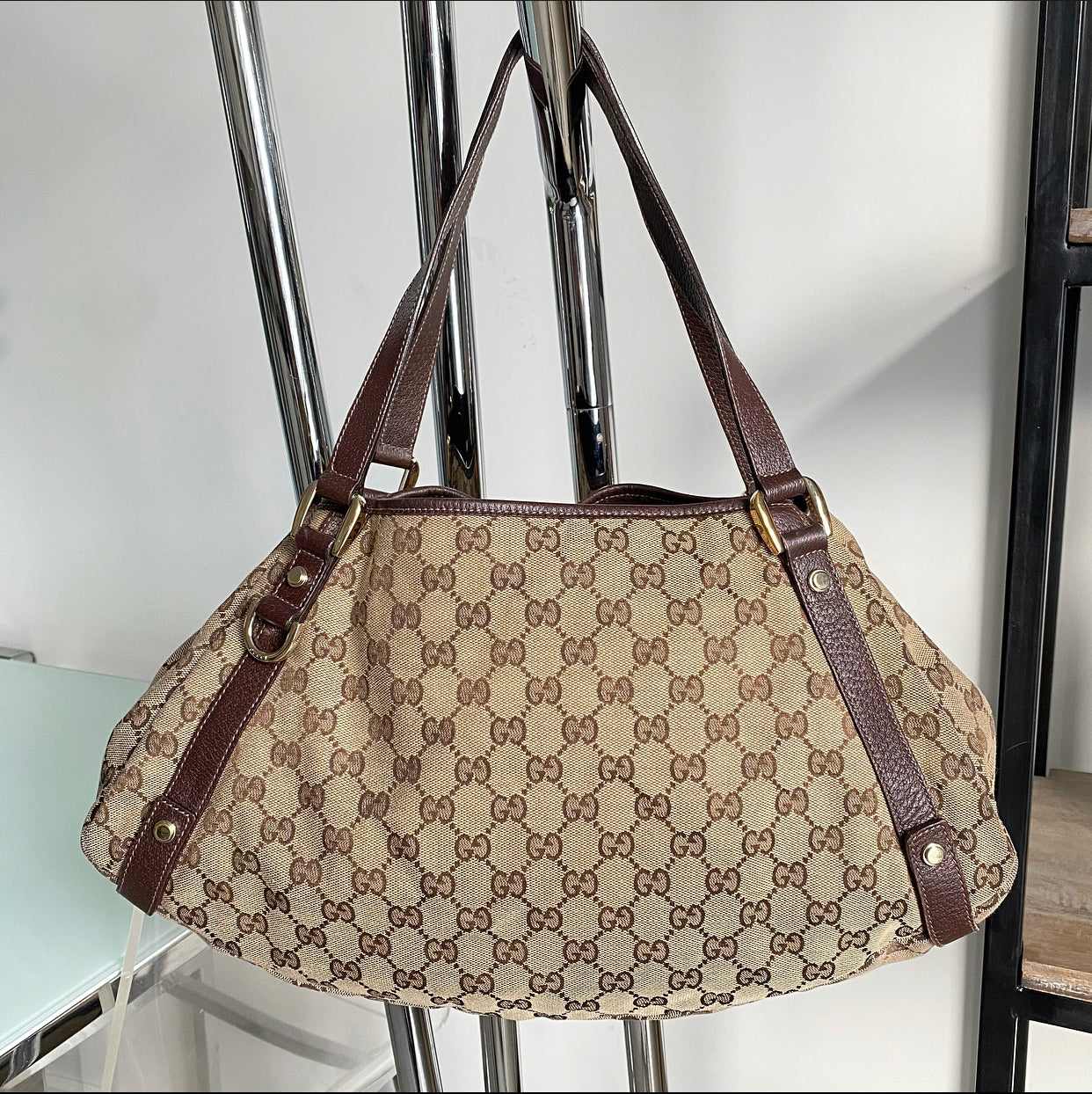 Gucci Monogram Canvas Medium Hobo Tote Bag