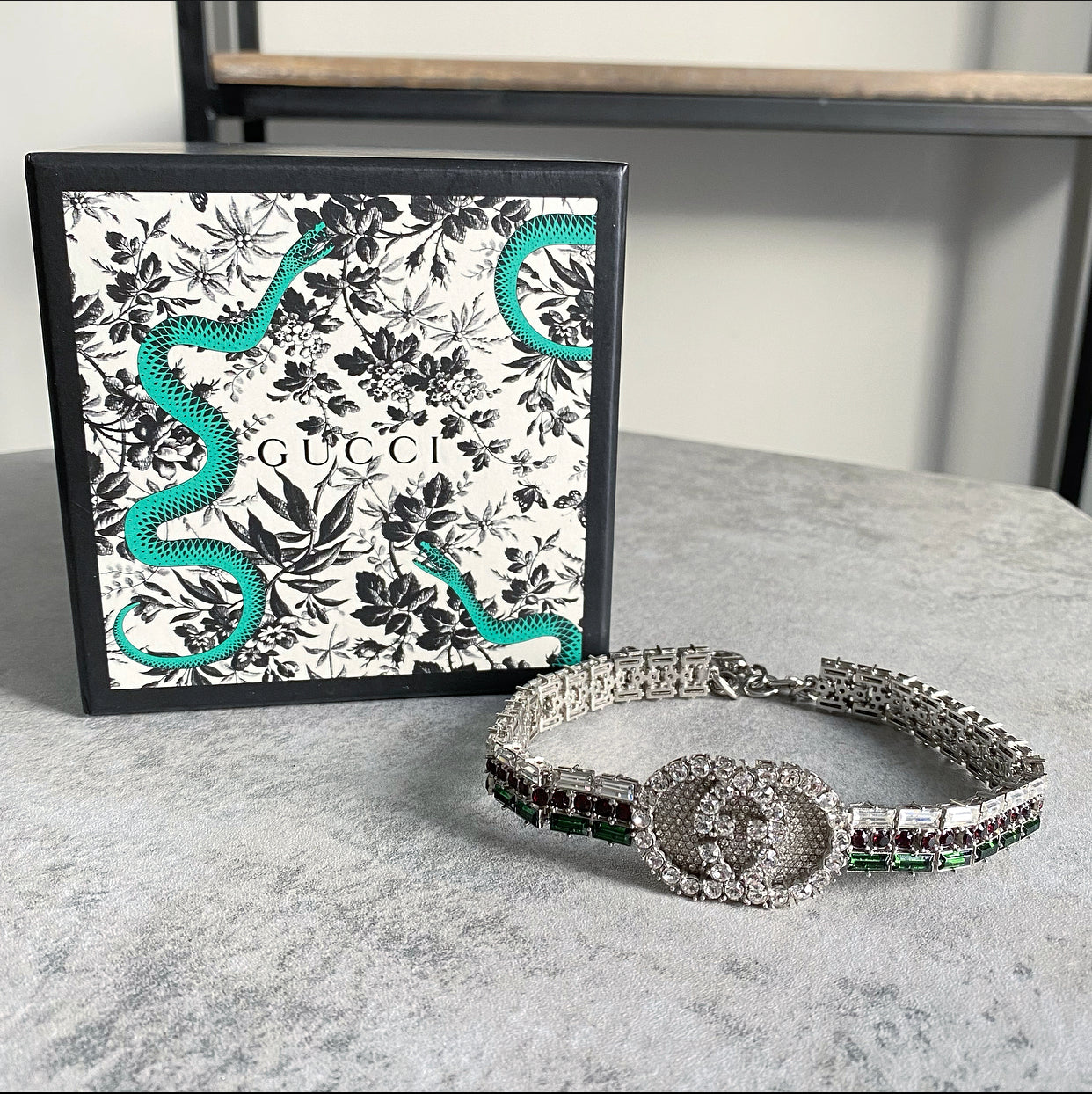 Gucci Crystal Web Green and Red Choker Necklace