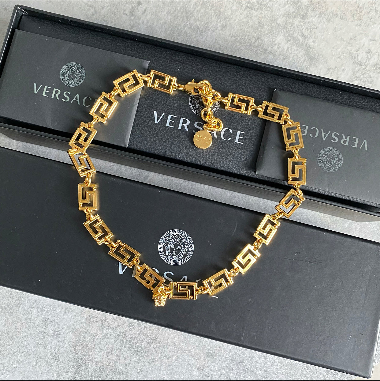 Versace Grecamania Greek Key and Medusa Link Necklace