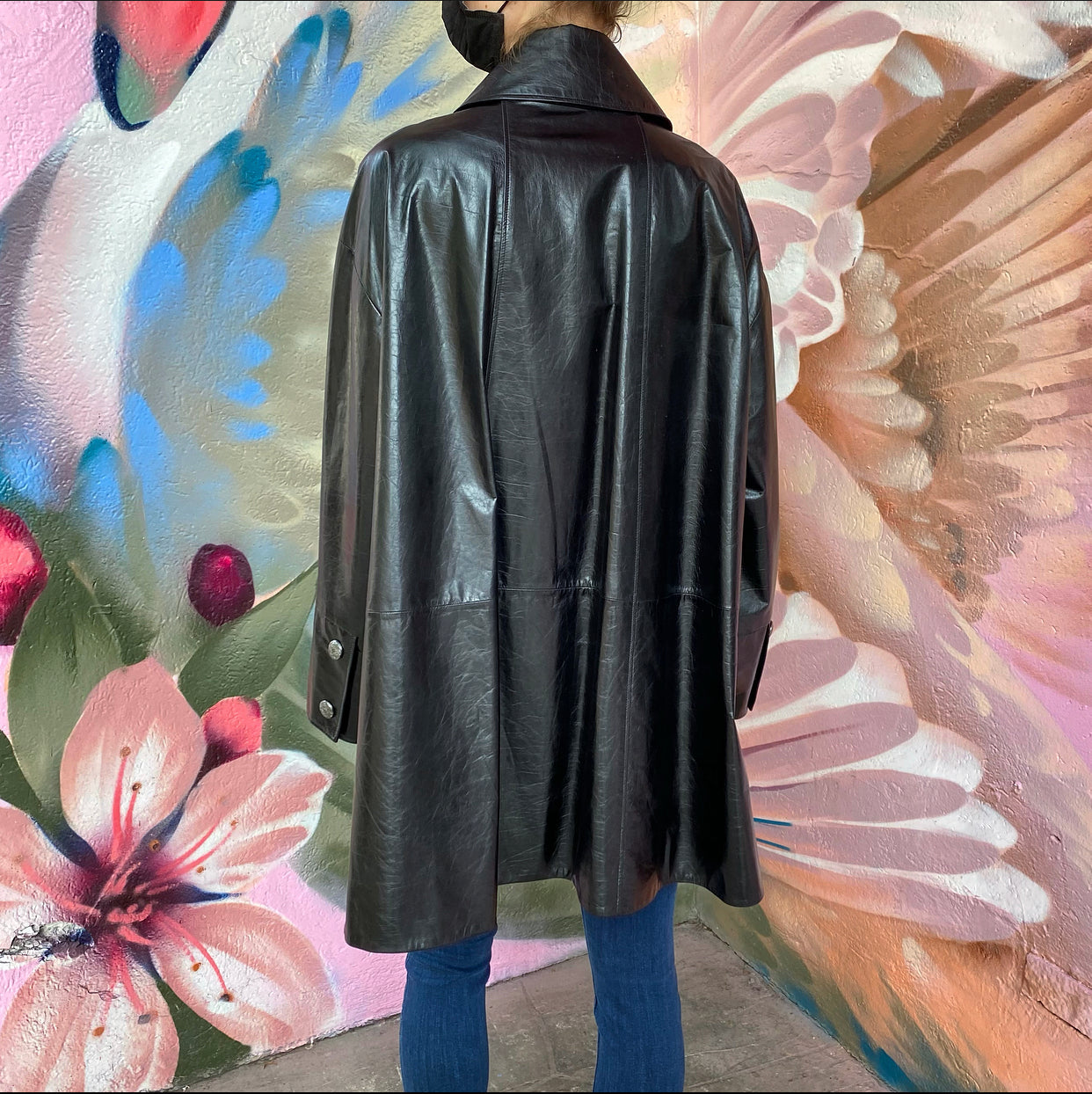 Chanel 14K Black Leather Flare Coat - FR38  (USA M)