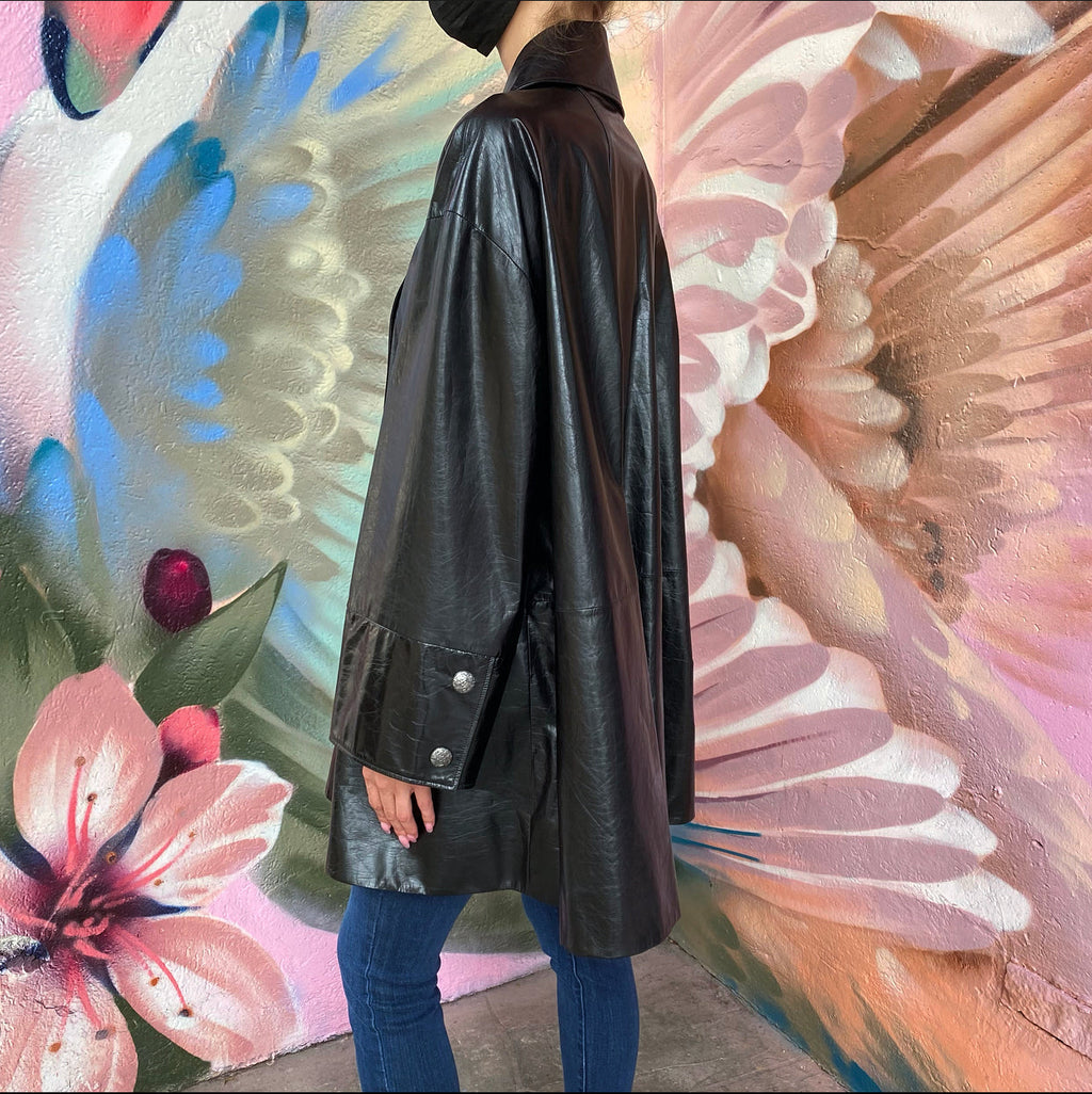 Chanel 14K Black Leather Flare Coat - FR38  (USA M)