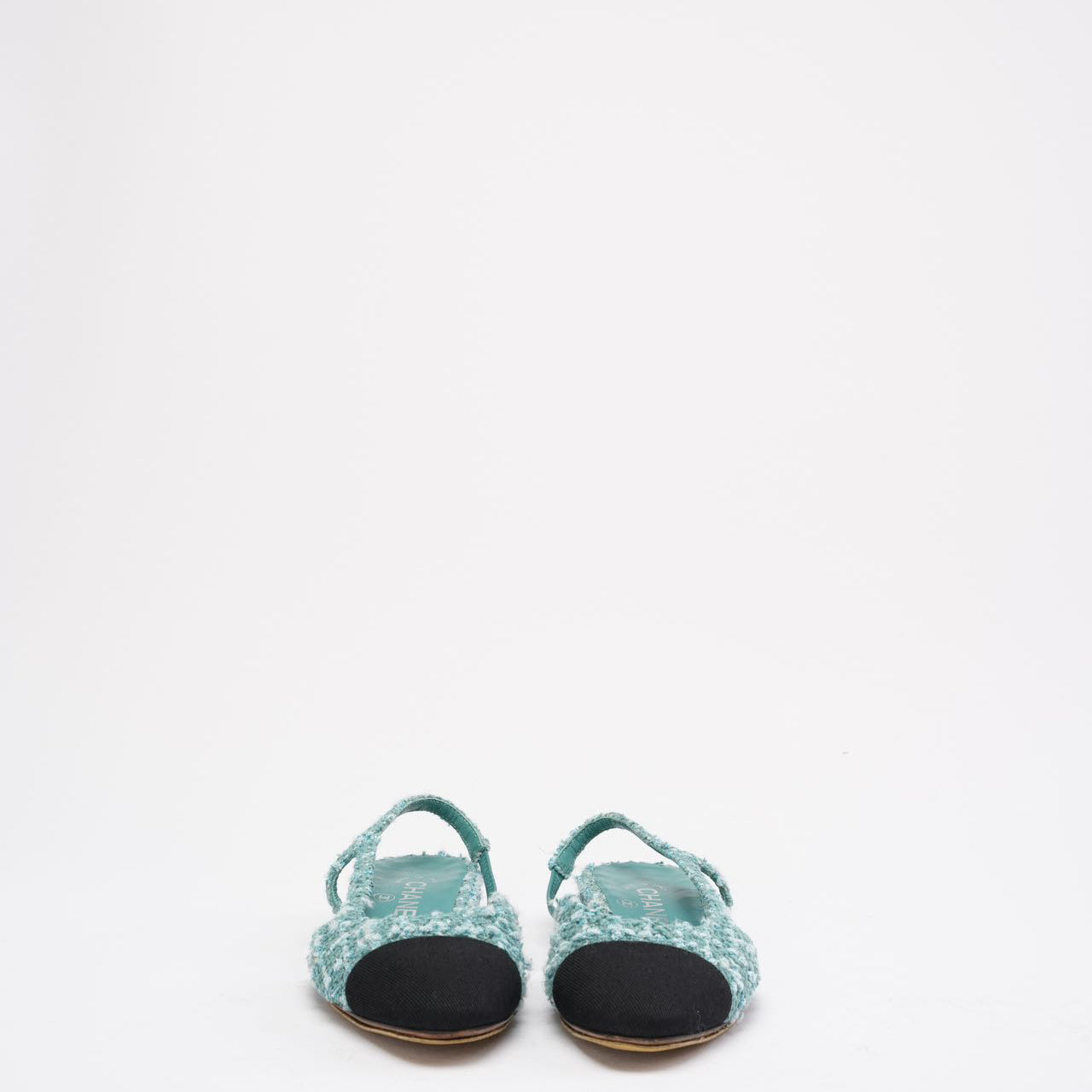 Chanel Turquoise/ Green Color Tweed Cap Toe CC Slingback 36.5C