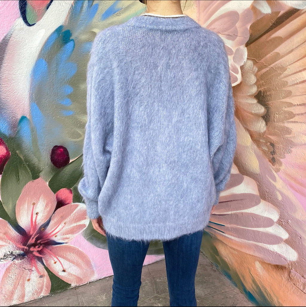 Brunello Cucinelli Pale Blue Monili Bead Mohair igan Sweater - M