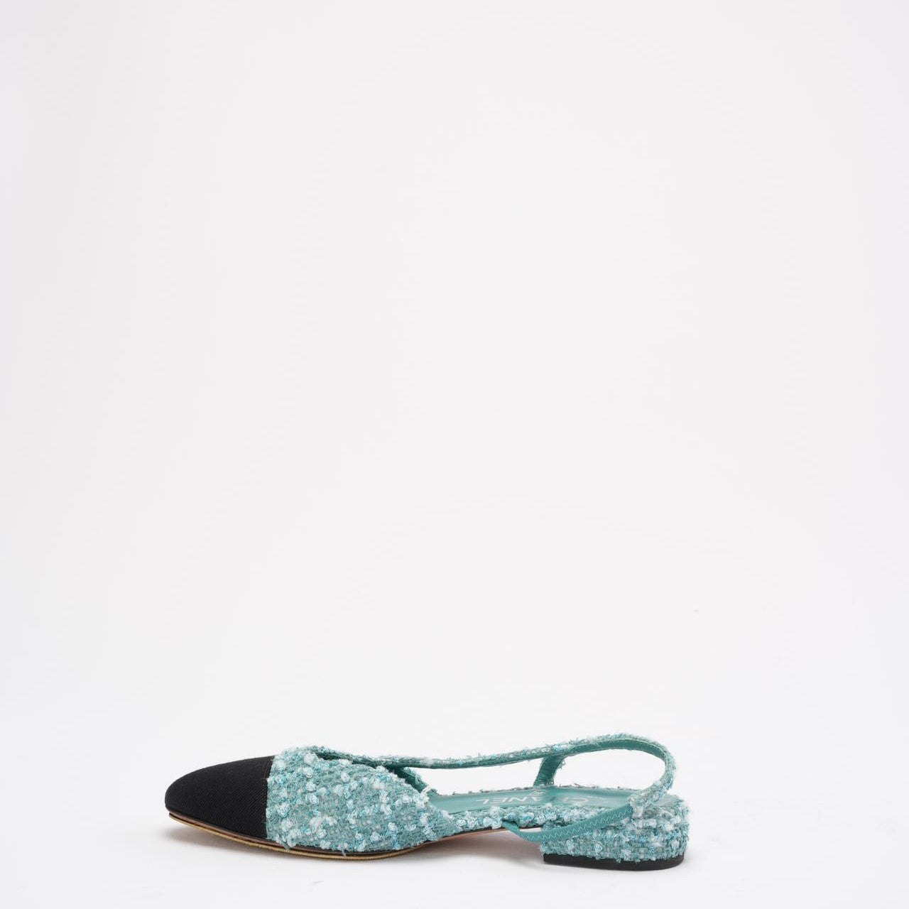 Chanel Turquoise/ Green Color Tweed Cap Toe CC Slingback 36.5C