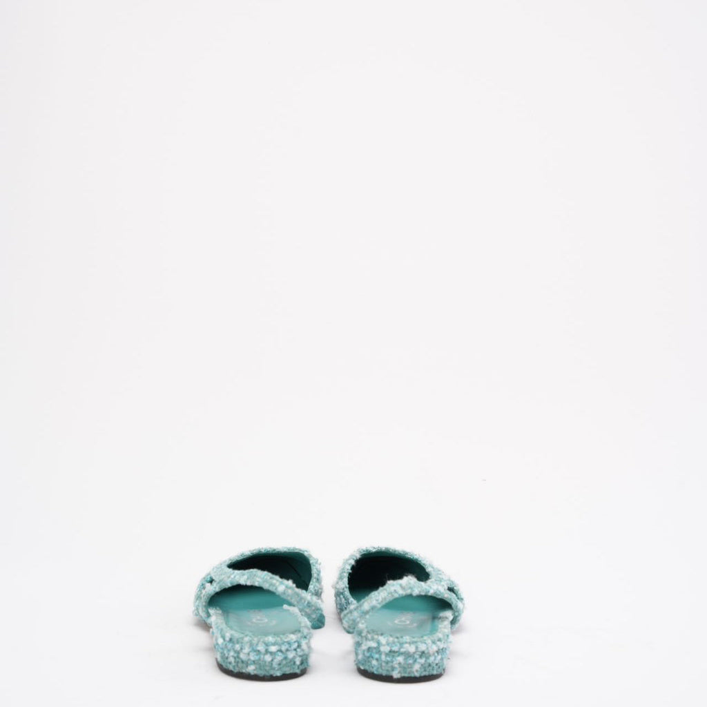 Chanel Turquoise/ Green Color Tweed Cap Toe CC Slingback 36.5C