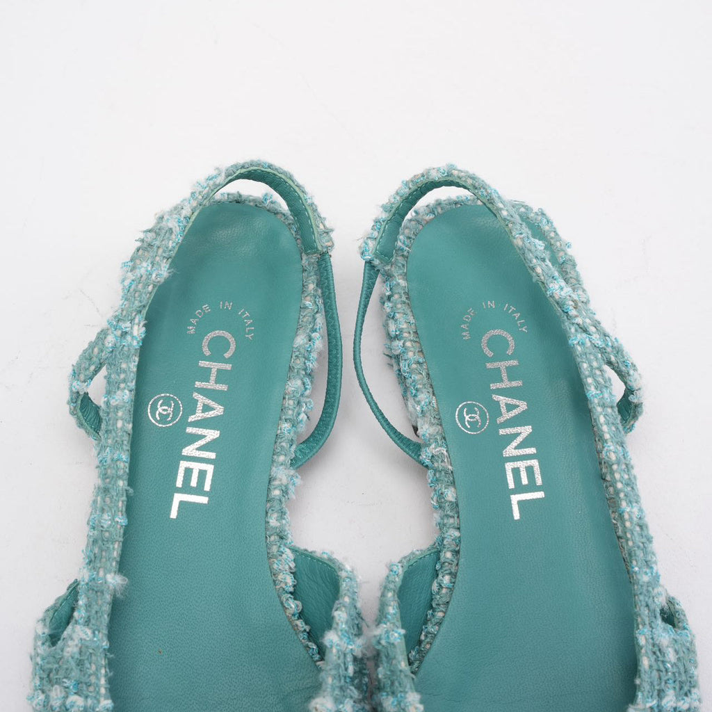 Chanel Turquoise/ Green Color Tweed Cap Toe CC Slingback 36.5C
