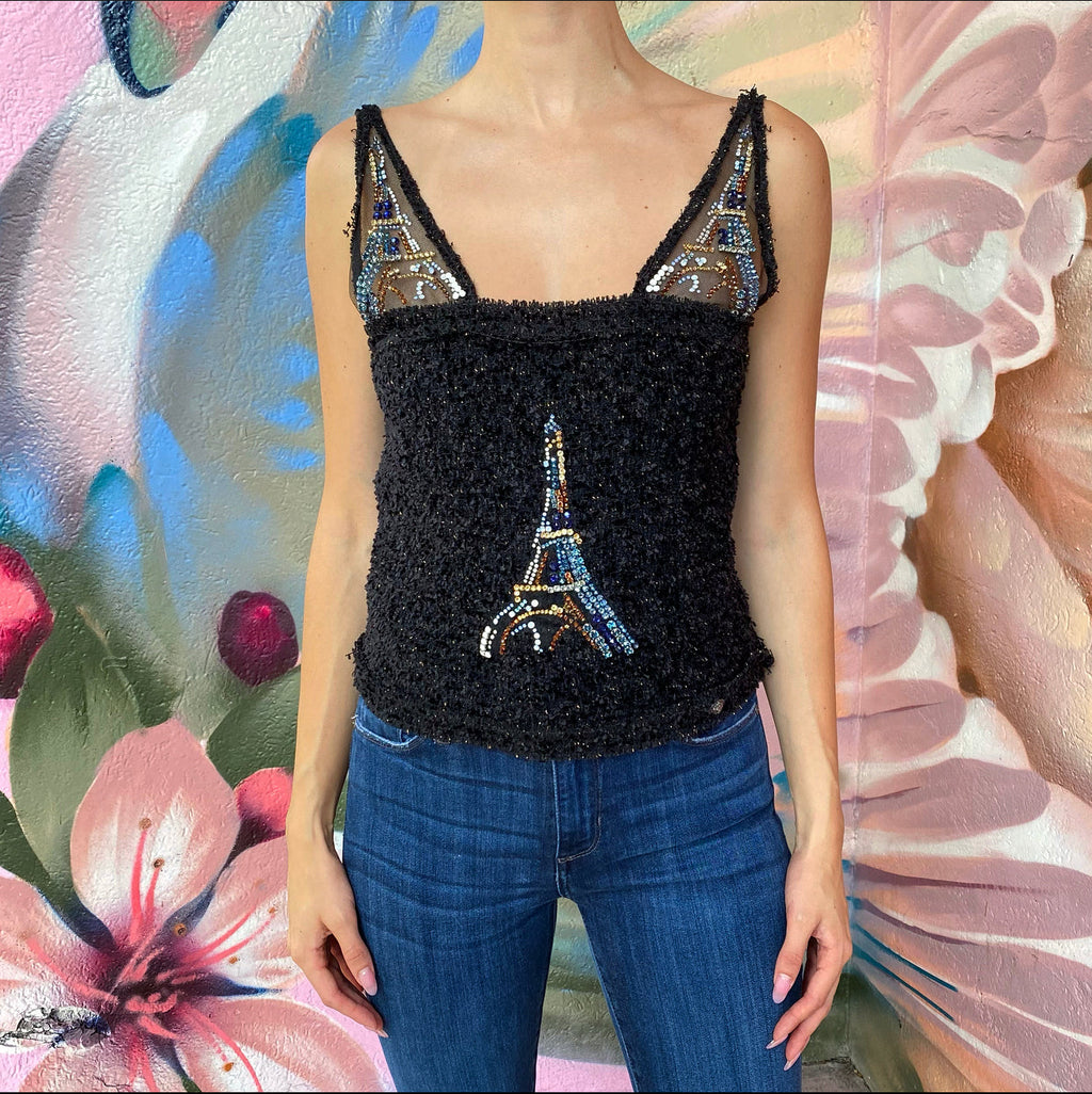 Chanel 17A Paris Eiffel Tower Tweed Crystal Top - FR38