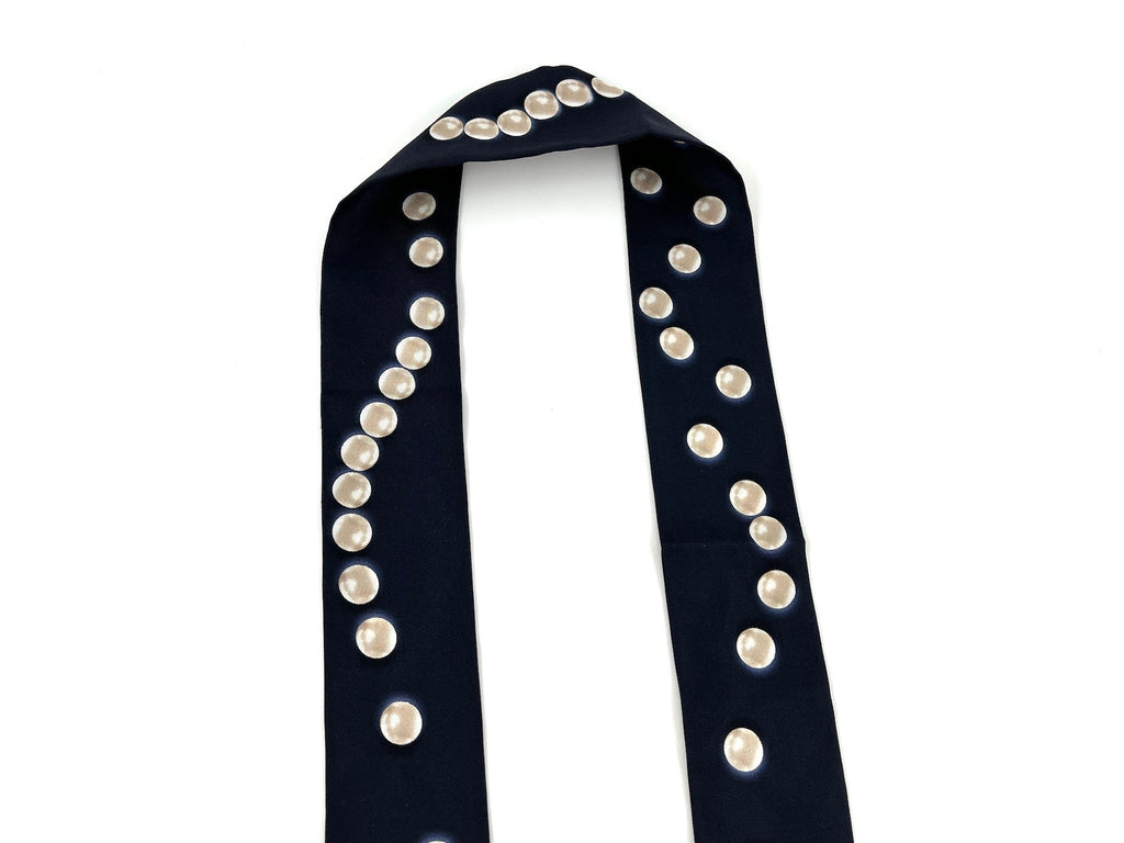 CHANEL Pearl Silk Pearl Print CC Logo Scarf