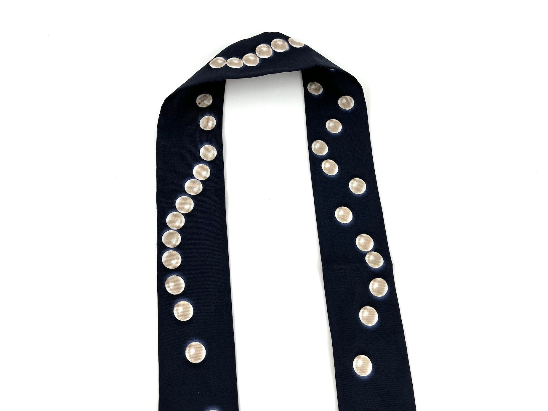 CHANEL Pearl Silk Pearl Print CC Logo Scarf