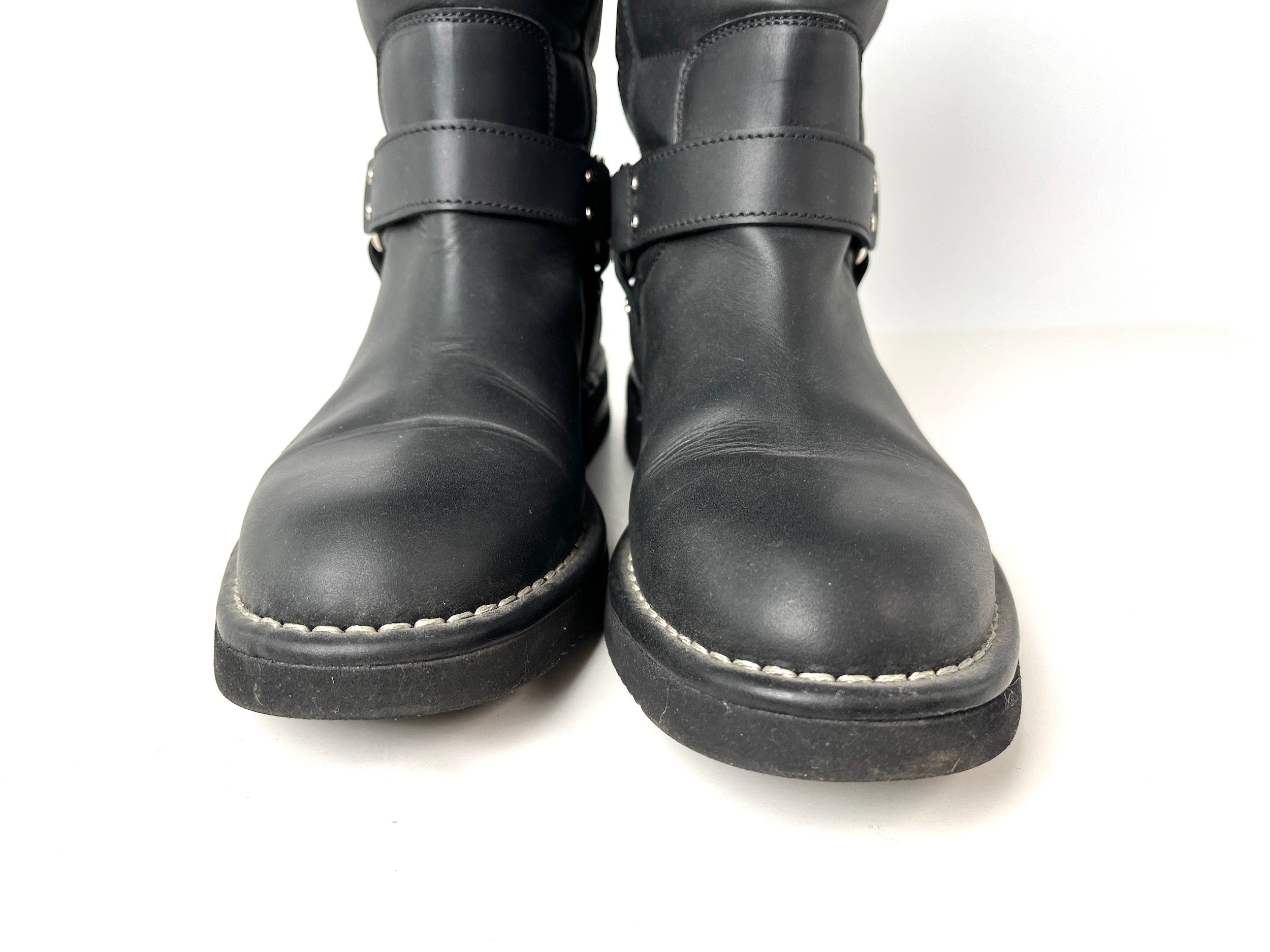 CHANEL Paris-Dallas CC Star Black Leather Moto Mid Calf Boots 38.5