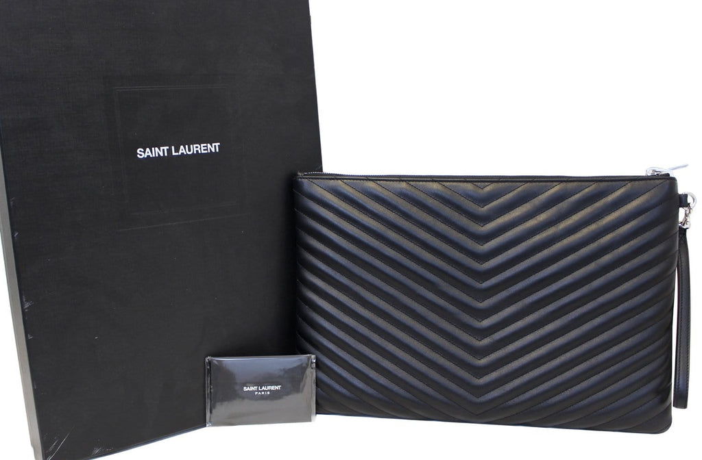 YVES SAINT LAURENT Monogram Black Leather Document Holder Clutch
