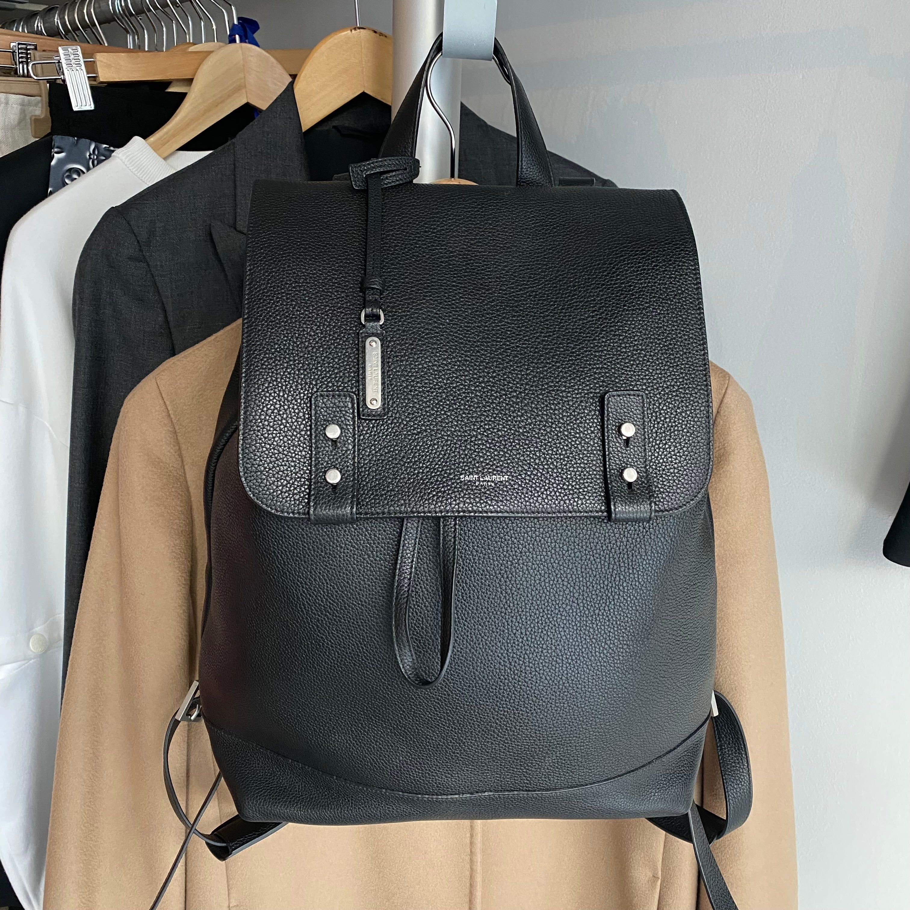 Saint Laurent Black Grained Leather Backpack