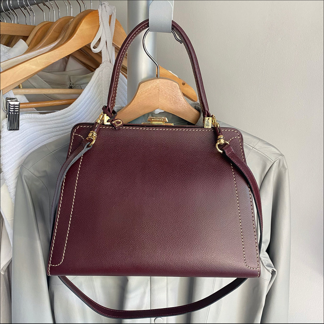 Delvaux Vintage Mahogany Leather Small Classic Jumping Bag