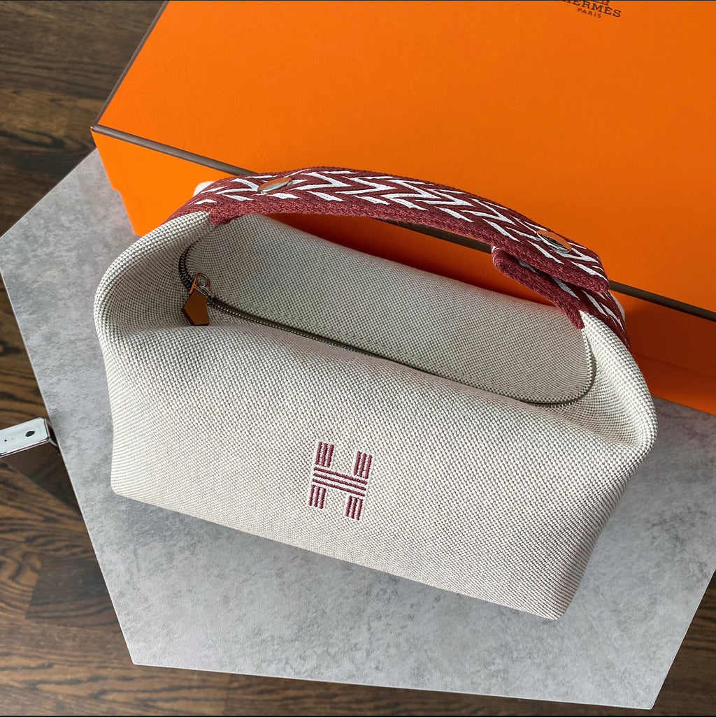 Hermes Canvas and Burgundy Bride A Brac Small Cosmetic Bag
