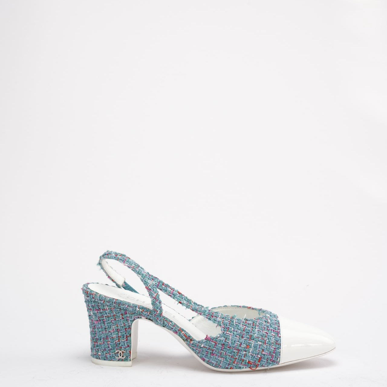 Chanel Tiffanyblau Tweed and Leather CC Pumps Size 38.5