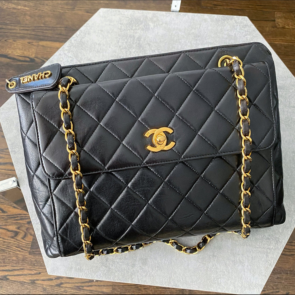 Chanel Vintage 1996 Small Black Lambskin Chain Strap Bag