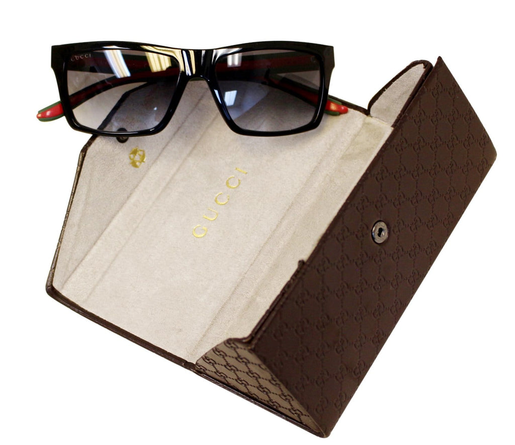 Gucci 1013 Shiny Black Rectangular Red/Green Web Logo Sunglasses GG 1013/S