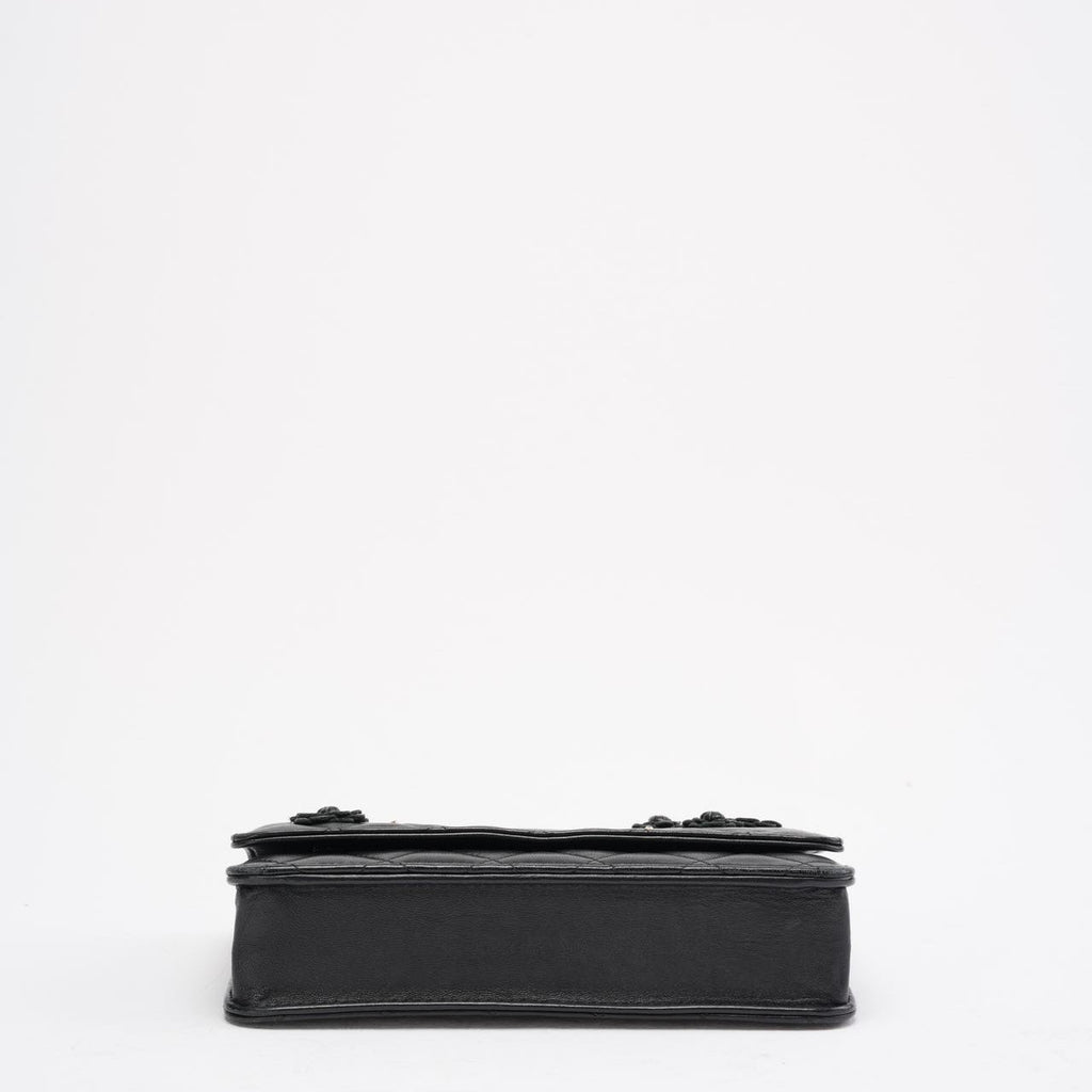 Chanel Wallet on Chain Black with Camélia Charms 2019