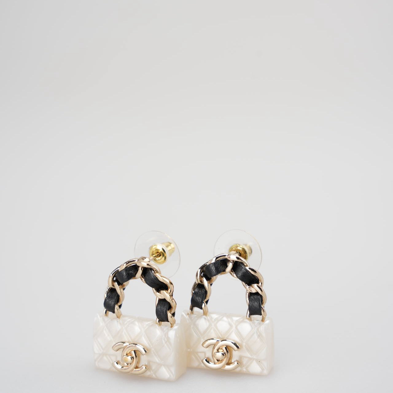 Chanel Resin Lambskin Turnlock Classic Flap Bag Earrings in White and Black