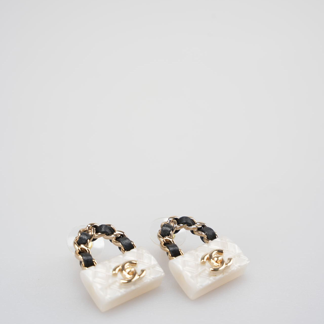 Chanel Resin Lambskin Turnlock Classic Flap Bag Earrings in White and Black
